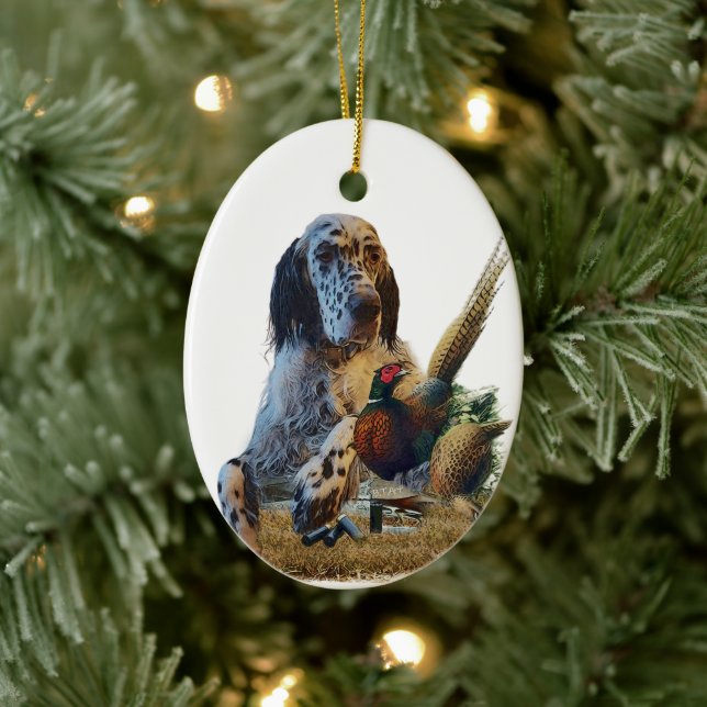 English setter with pheasants, art    ceramic ornament (Tree)