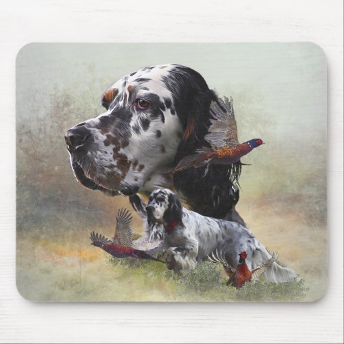 English setter with pheasants art    mouse pad