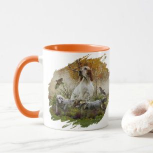 English setter with pheasants, art mug