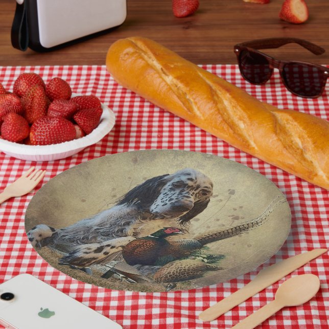 English setter with pheasants, art  paper plates (Picnic)