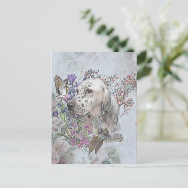 English setter with pheasants, art     postcard (Standing Front)