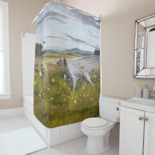 English setter with pheasants, art   shower curtain
