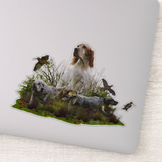 English setter with pheasants, art    sticker (Detail)
