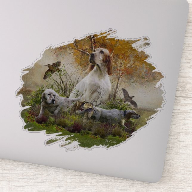 English setter with pheasants, art    sticker (Detail)