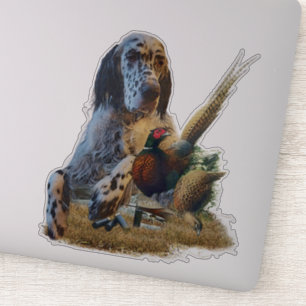 English setter with pheasants, art sticker