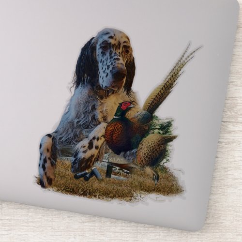 English setter with pheasants art      sticker
