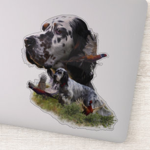English setter with pheasants, art   sticker