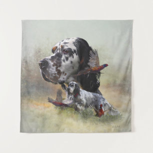English setter with pheasants, art    tapestry