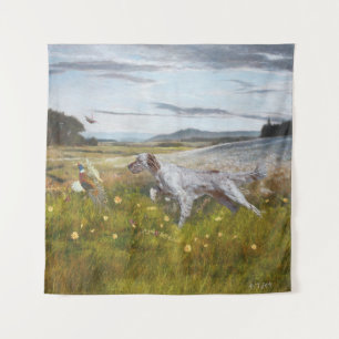 English setter with pheasants, art   tapestry