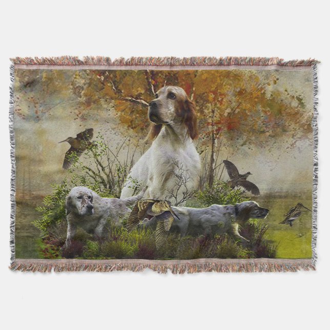 English setter with pheasants, art  throw blanket (Front)