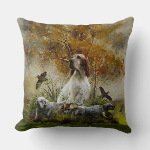 English setter with pheasants, art   throw pillow
