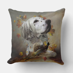 English setter with pheasants, art throw pillow