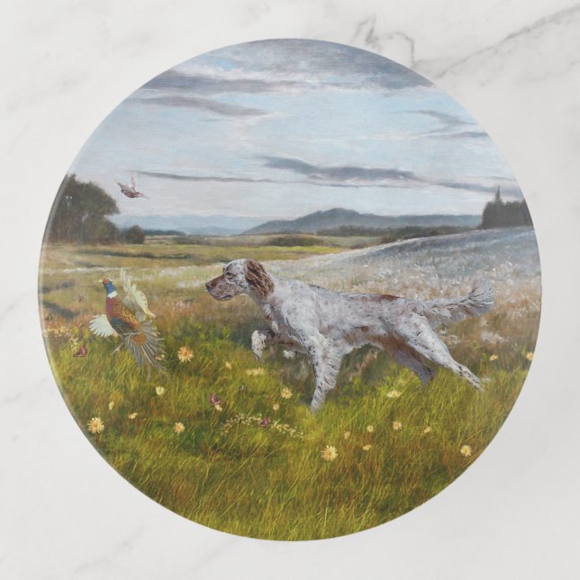 English setter with pheasants, art   trinket tray (Front)