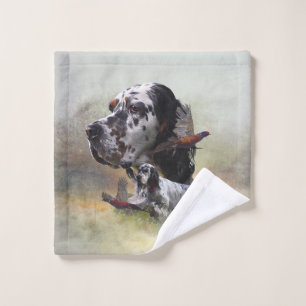 English setter with pheasants, art     wash cloth