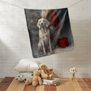 English Setter With Santa Claus Festive Christmas Baby Blanket