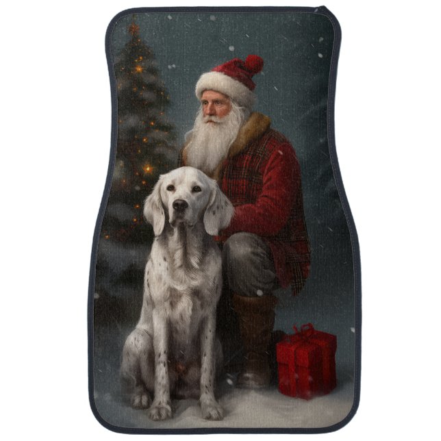 English Setter With Santa Claus Festive Christmas Car Floor Mat (Front)