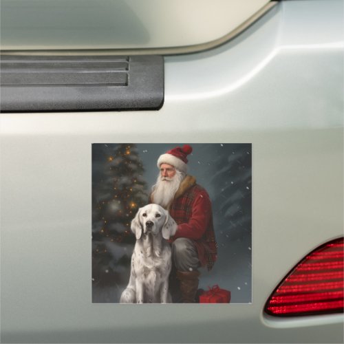 English Setter With Santa Claus Festive Christmas Car Magnet
