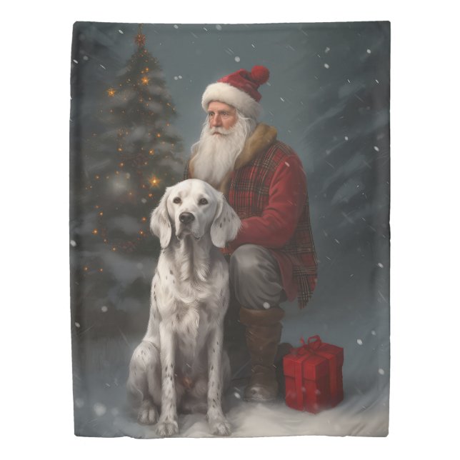 English Setter With Santa Claus Festive Christmas Duvet Cover (Front)