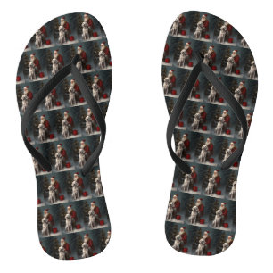 English Setter With Santa Claus Festive Christmas Flip Flops