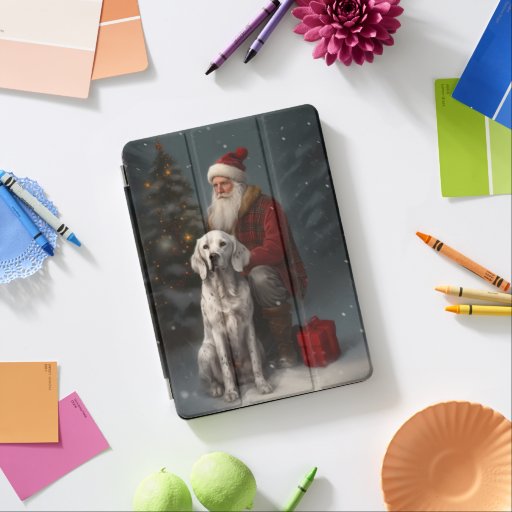 English Setter With Santa Claus Festive Christmas iPad Air Cover