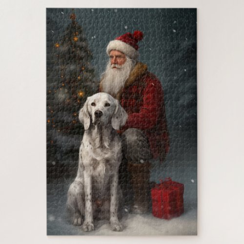 English Setter With Santa Claus Festive Christmas Jigsaw Puzzle