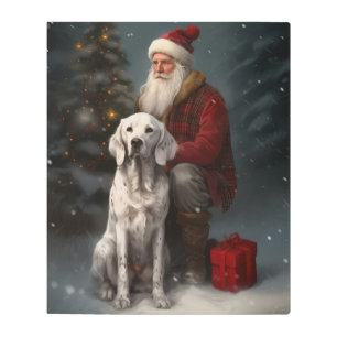 English Setter With Santa Claus Festive Christmas Metal Print