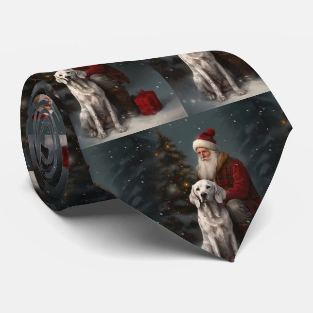 English Setter With Santa Claus Festive Christmas Neck Tie (Rolled)