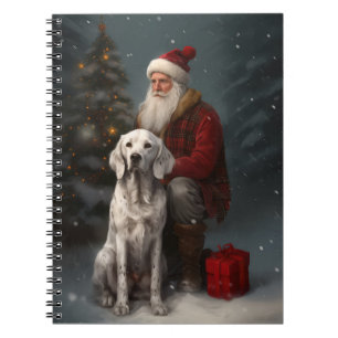English Setter With Santa Claus Festive Christmas Notebook