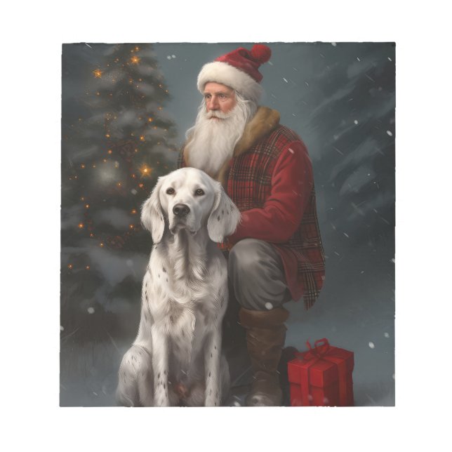 English Setter With Santa Claus Festive Christmas Notepad (Front)