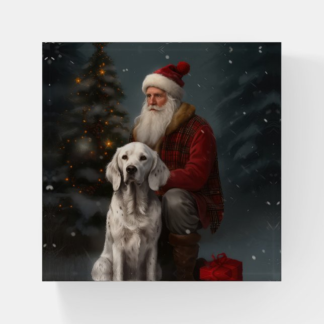 English Setter With Santa Claus Festive Christmas Paperweight (Front)