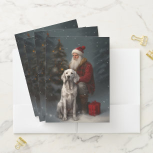 English Setter With Santa Claus Festive Christmas Pocket Folder