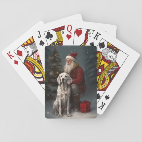 English Setter With Santa Claus Festive Christmas Poker Cards