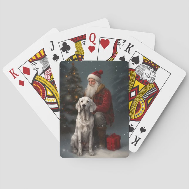 English Setter With Santa Claus Festive Christmas Poker Cards (Back)