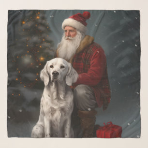 English Setter With Santa Claus Festive Christmas Scarf