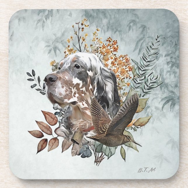 English setter , Woodcock Hunting , Art  Beverage Coaster (Front)