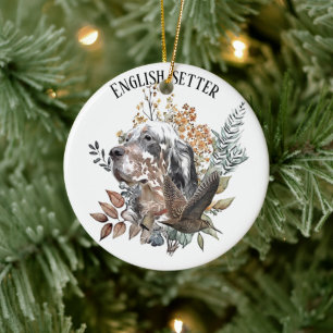 English setter , Woodcock Hunting , Art  Ceramic Ornament