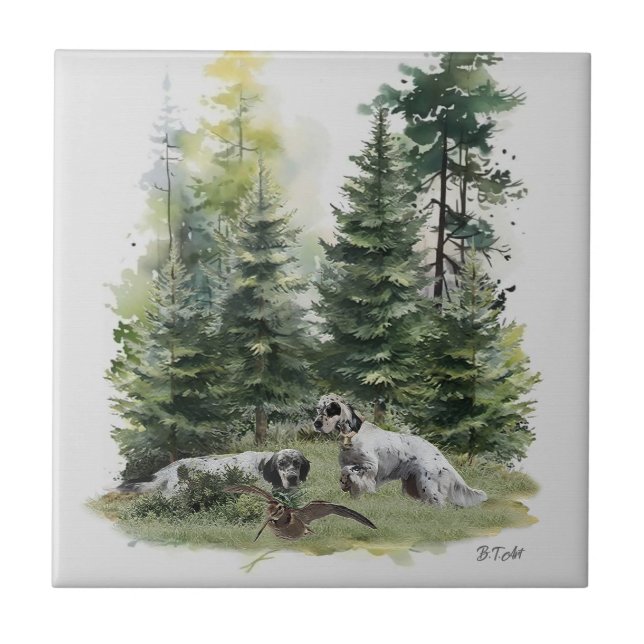 English setter , Woodcock Hunting , Art  Ceramic Tile (Front)