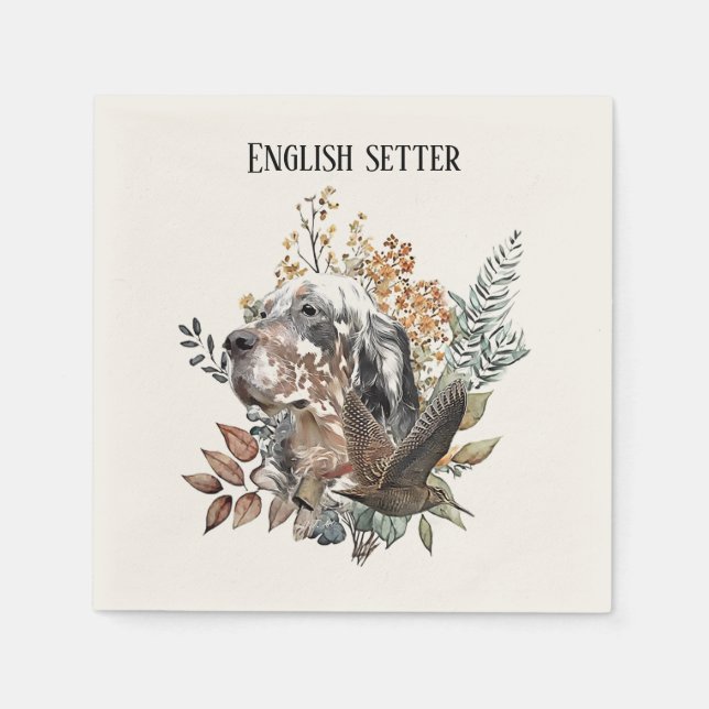 English setter , Woodcock Hunting , Art  Napkins (Front)