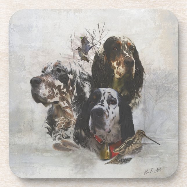 English Setter , woodcock hunting  Beverage Coaster (Front)