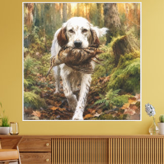 English Setter , woodcock hunting  Canvas Print