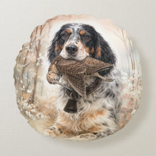 English Setter, Woodcock Hunting ,Dog Art Round Pillow