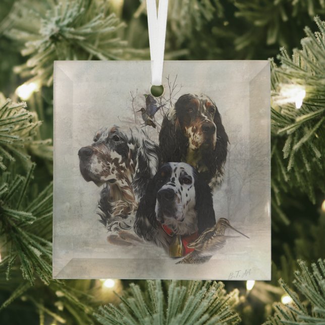 English Setter , woodcock hunting  Glass Ornament (Insitu)