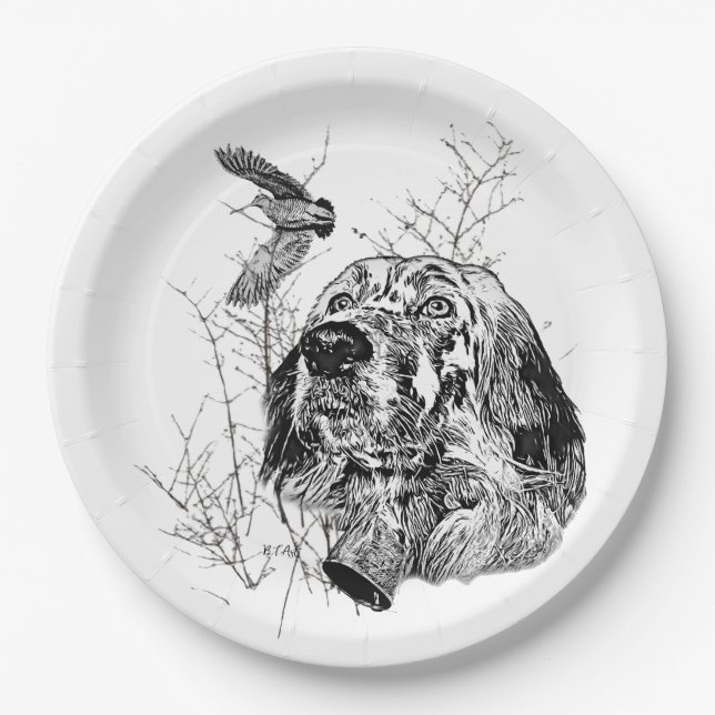 English Setter , Woodcock hunting Paper Plates (Front)