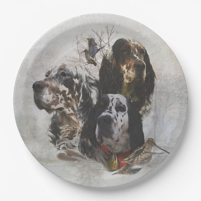 English Setter , woodcock hunting  Paper Plates (Front)