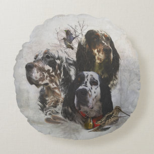 English Setter , woodcock hunting  Round Pillow