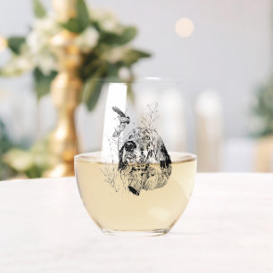 English Setter , Woodcock hunting Stemless Wine Glass