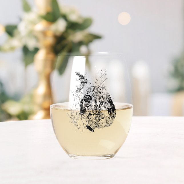 English Setter , Woodcock hunting Stemless Wine Glass (Insitu (Wedding))