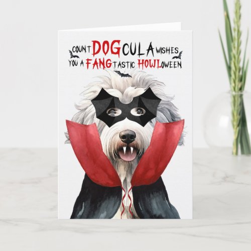 English Sheepdog Funny Count DOGcula Halloween Holiday Card