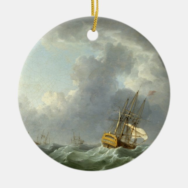 English Ships Running Before a Gale (oil on canvas Ceramic Ornament (Front)