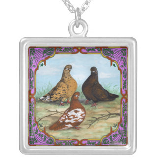 English Shortfaced Pigeons Framed Silver Plated Necklace